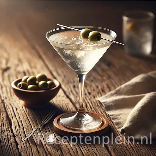 martini cocktail op een rustieke houten tafel