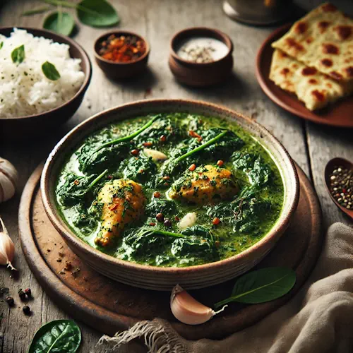 Murgh Aur Palak op rustieke houten tafel