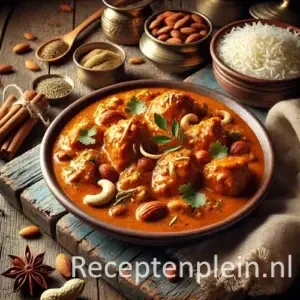 Murgh dilkush op een rustieke houten tafel
