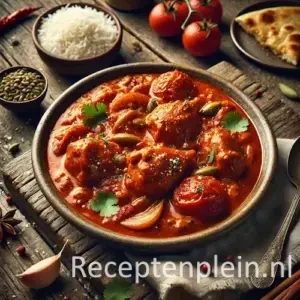 Murgh masala op een rustieke houten tafel