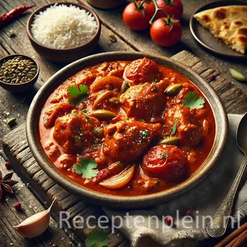 Murgh masala op een rustieke houten tafel
