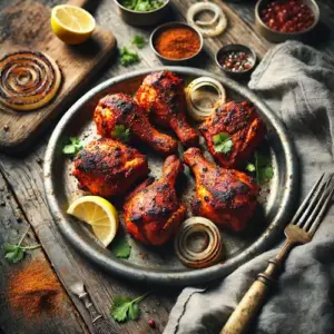 Murgh tandoori op rustieke houten tafel