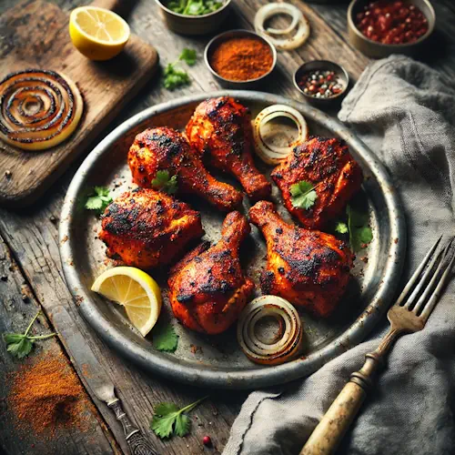 Murgh tandoori op rustieke houten tafel