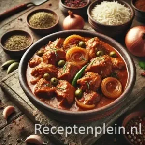 Murghi khasa op een rustieke houten tafel