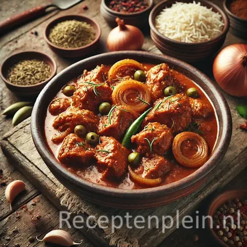 Murghi khasa op een rustieke houten tafel