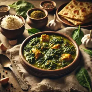 Murghi aur palak 2 op rustieke houten tafel