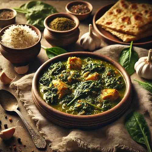 Murghi aur palak 2 op rustieke houten tafel