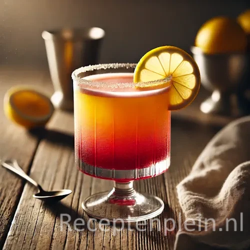 passion sunrise cocktail op een rustieke houten tafel.