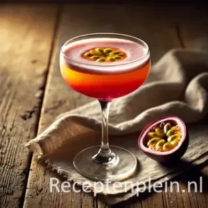 passionate pursuit cocktail op een rustieke houten tafel.