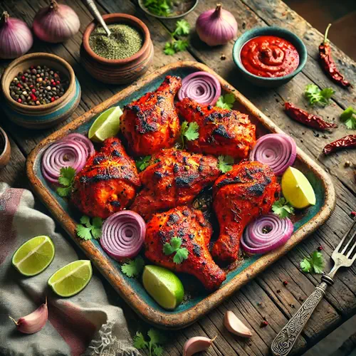 Tandoori murgh op rustieke houten tafel