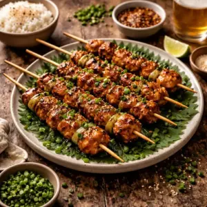 Yakitori op rustieke houten tafel