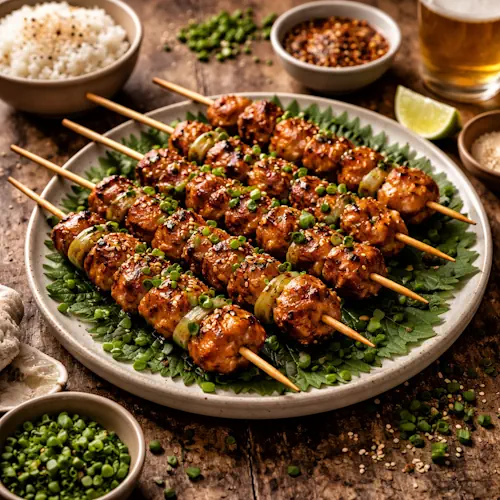 Yakitori op rustieke houten tafel