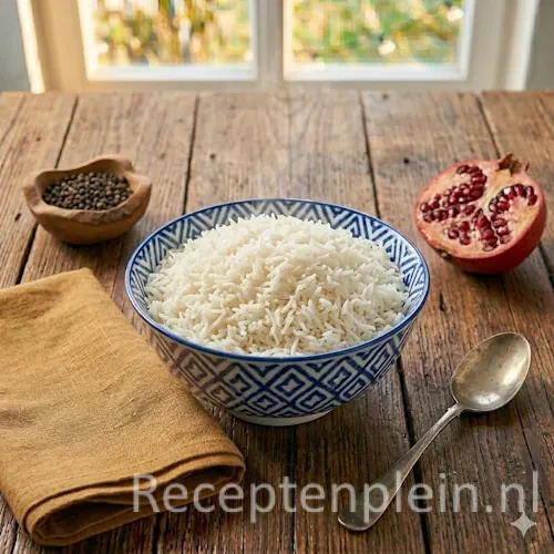 Chalow Afghaanse rijst op een rustieke houten tafel.