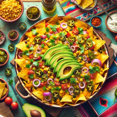 Geroosterde Maïs en Tonijn Nacho-Schotel met Avocado en Jalapeño