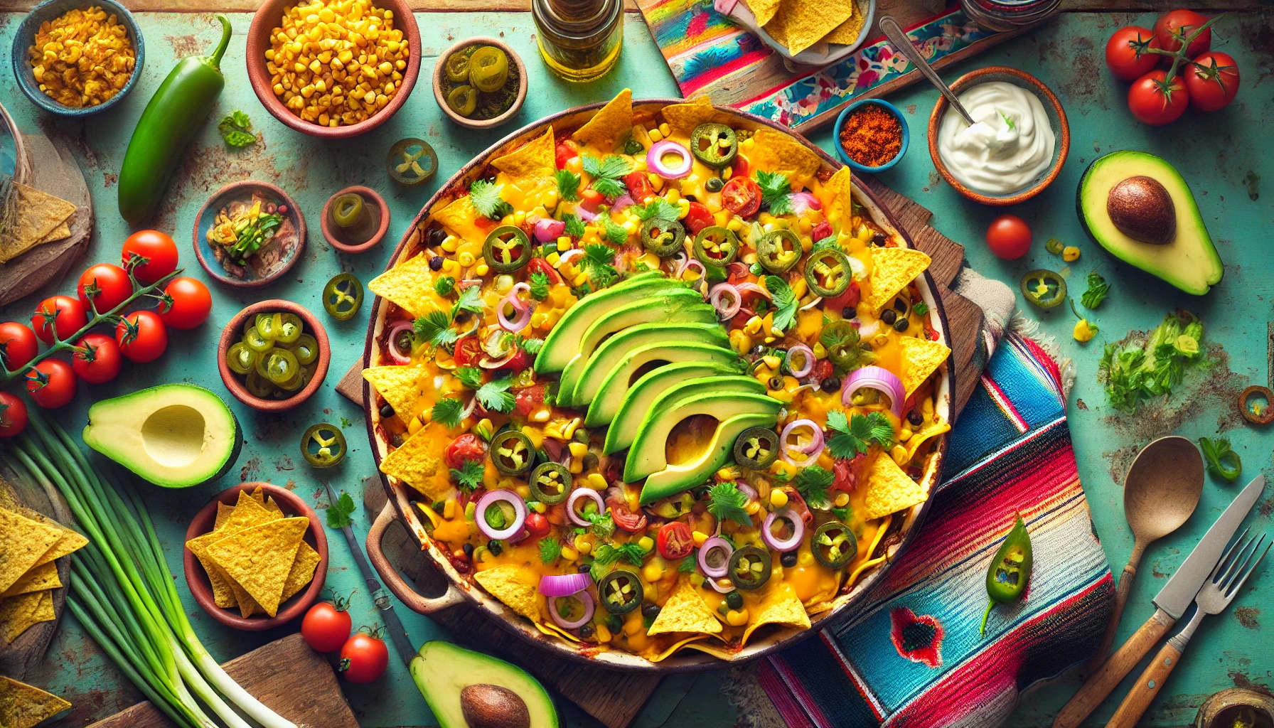Geroosterde Maïs en Tonijn Nacho-Schotel met Avocado en Jalapeño