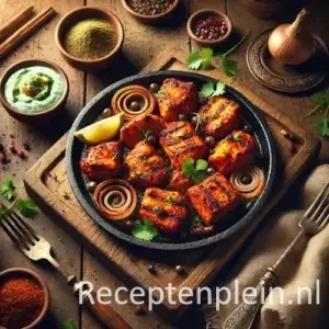 Kip Tikka op rustieke houten tafel