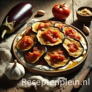 Banjan boolani aubergine gerecht op een rustieke houten tafel.