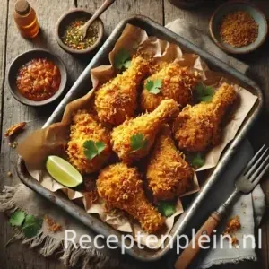Kaki ajam goreng sedap op rustieke houten tafel