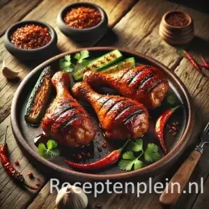 Kaki ajam pangang op rustieke houten tafel