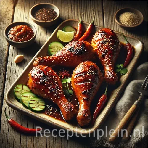 Kaki ajam pangang asin/manis op rustieke houten tafel
