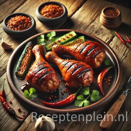 Kaki ajam pangang op rustieke houten tafel