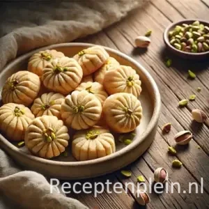 Khatai Afghaanse koekjes met pistachenoten op een rustieke houten tafel