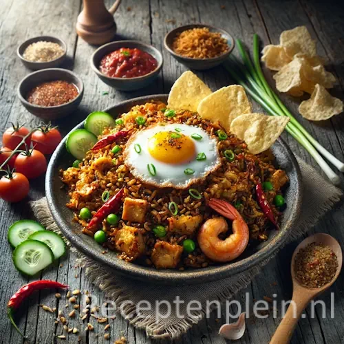 Nasi goreng slamatan van de Koninklijke Marine op een rustieke houten tafel