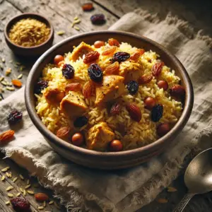 Nasi keboeli op rustieke houten tafel