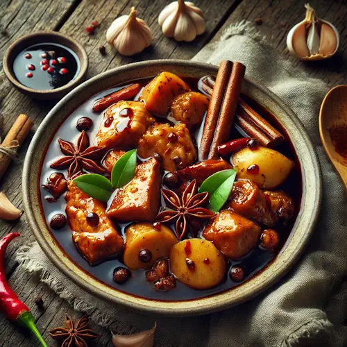 Semoer ajam Siliwangi op een rustieke houten tafel