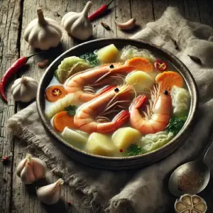 Sop oedang op rustieke houten tafel