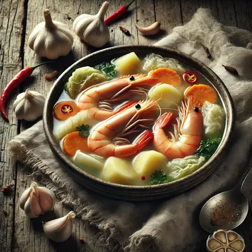 Sop oedang op rustieke houten tafel