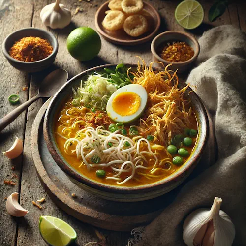 Soto Ajam Perwakarta op rustieke houten tafel