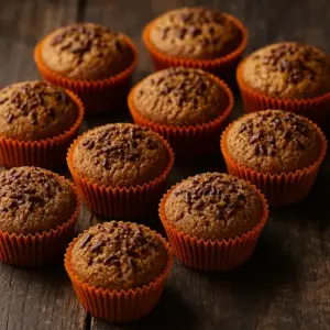 sinterklaasmuffins met knisperkorst op een rustieke houten tafel