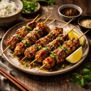 Yakitori op rustieke houten tafel