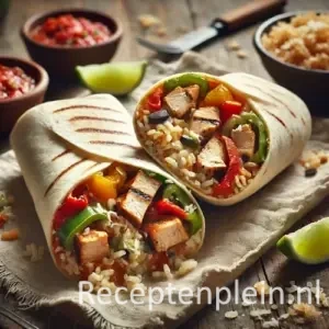 Mexicaanse Burrito's met Gegrilde Kipvulling op rustieke houten tafel