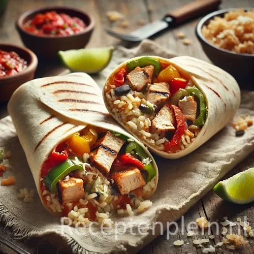 Mexicaanse Burrito's met Gegrilde Kipvulling op rustieke houten tafel