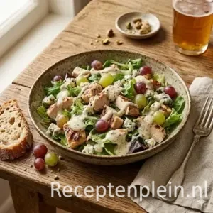 Kipsalade met druiven op rustieke houten tafel