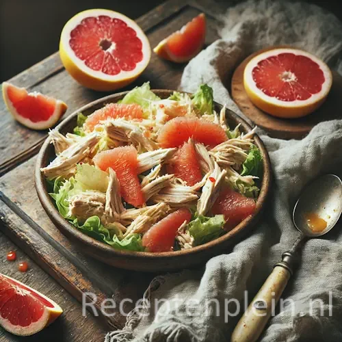 Kipsalade met grapefruit op rustieke houten tafel