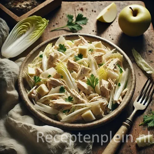 Kipsalade met witlof op rustieke houten tafel