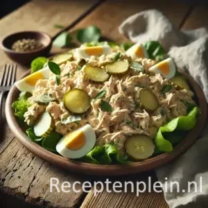 Kipsalade van Astrid Veltman op rustieke houten tafel