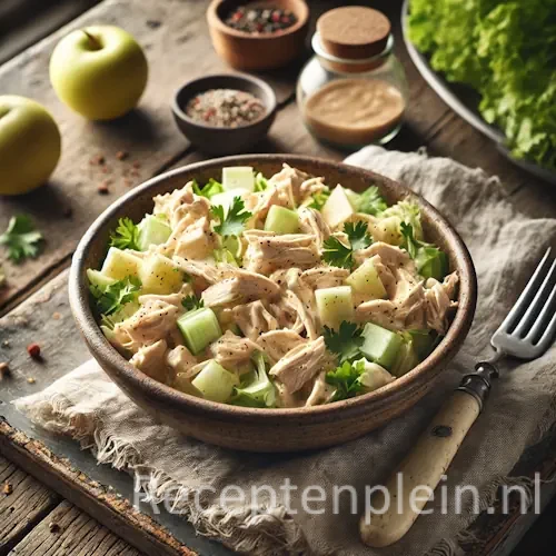 Kipsalade van Hans en Liesbeth Grunder op rustieke houten tafel