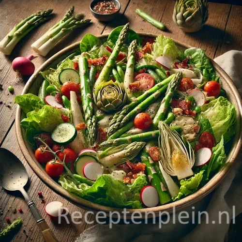 Zomersalade op rustieke houten tafel