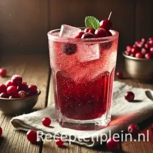cranberry mocktail op een rustieke houten tafel.