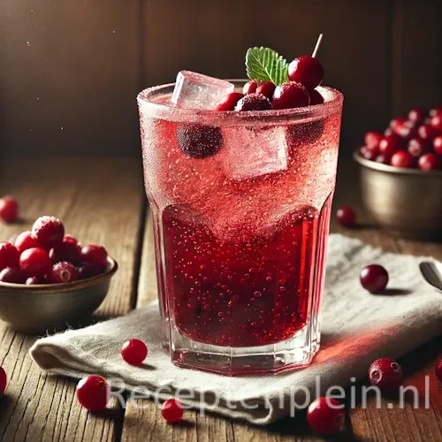 cranberry mocktail op een rustieke houten tafel.