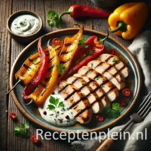 gegrilde kipfilet yoghurtsaus paprika met geroosterde paprika’s