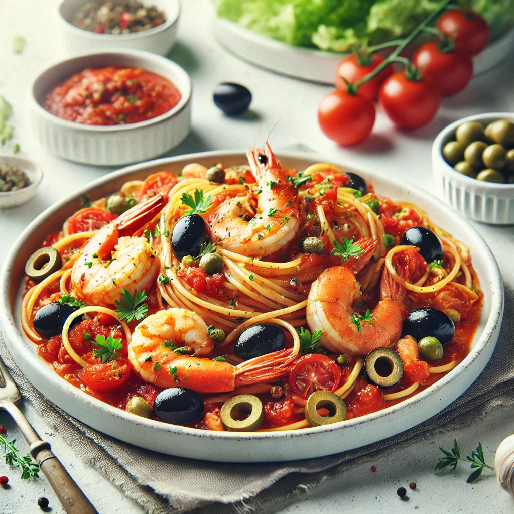Italiaanse Spaghetti met Zeevruchten en Kruidige Tomatensaus
