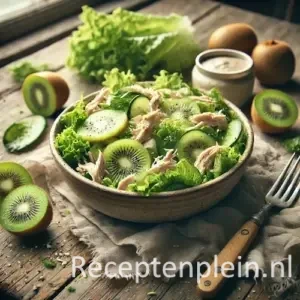 Kiwi kipsalade op rustieke houten tafel