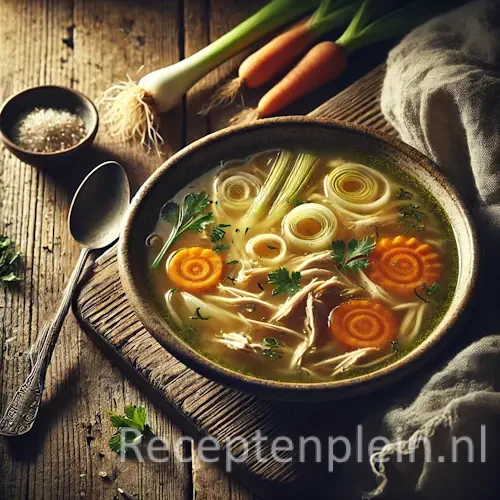 Knuffelgroentesoep op rustieke houten tafel
