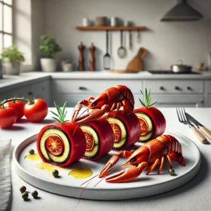 Rode Paprika Rol met Aubergine en Rivierkreeftjes