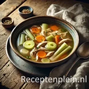 Kippensoep van Astrid Veltman v3 op rustieke houten tafel